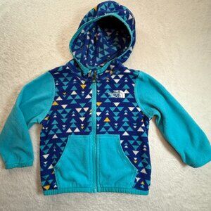 The North Face Blue Print Zip Front Fleece Hooded Jacket- Size 6-12 Months
